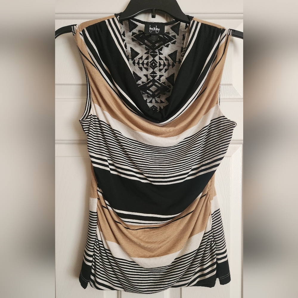 Striped Black and Tan Sleeveless Top